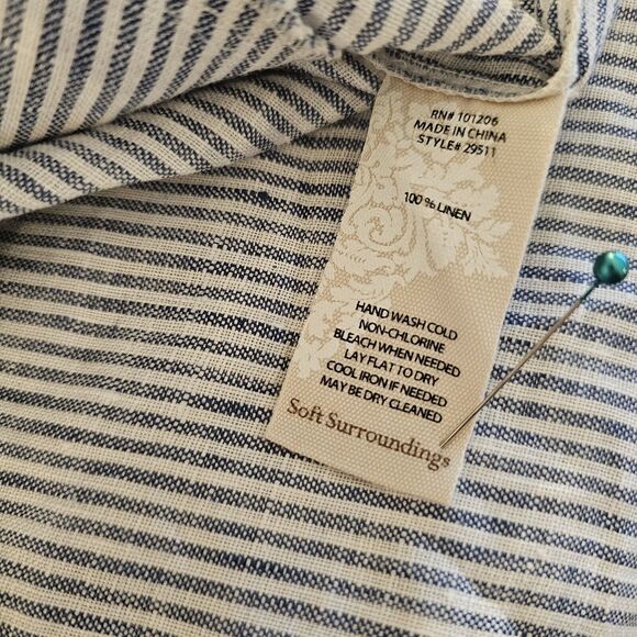 Soft Surroundings Womens Lagenlook Linen WhiteBlue Stripe Button Down Dress Sz L - Picture 9 of 10